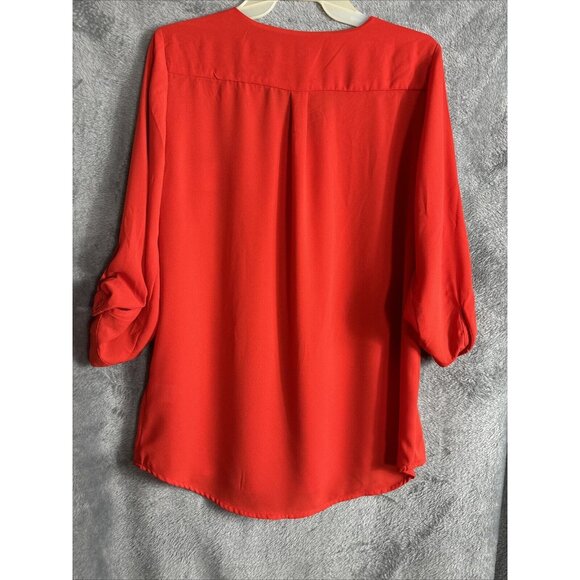 Roz & Ali Top Woman’s Small Red Blouse V Neck Shirt - Picture 14 of 16